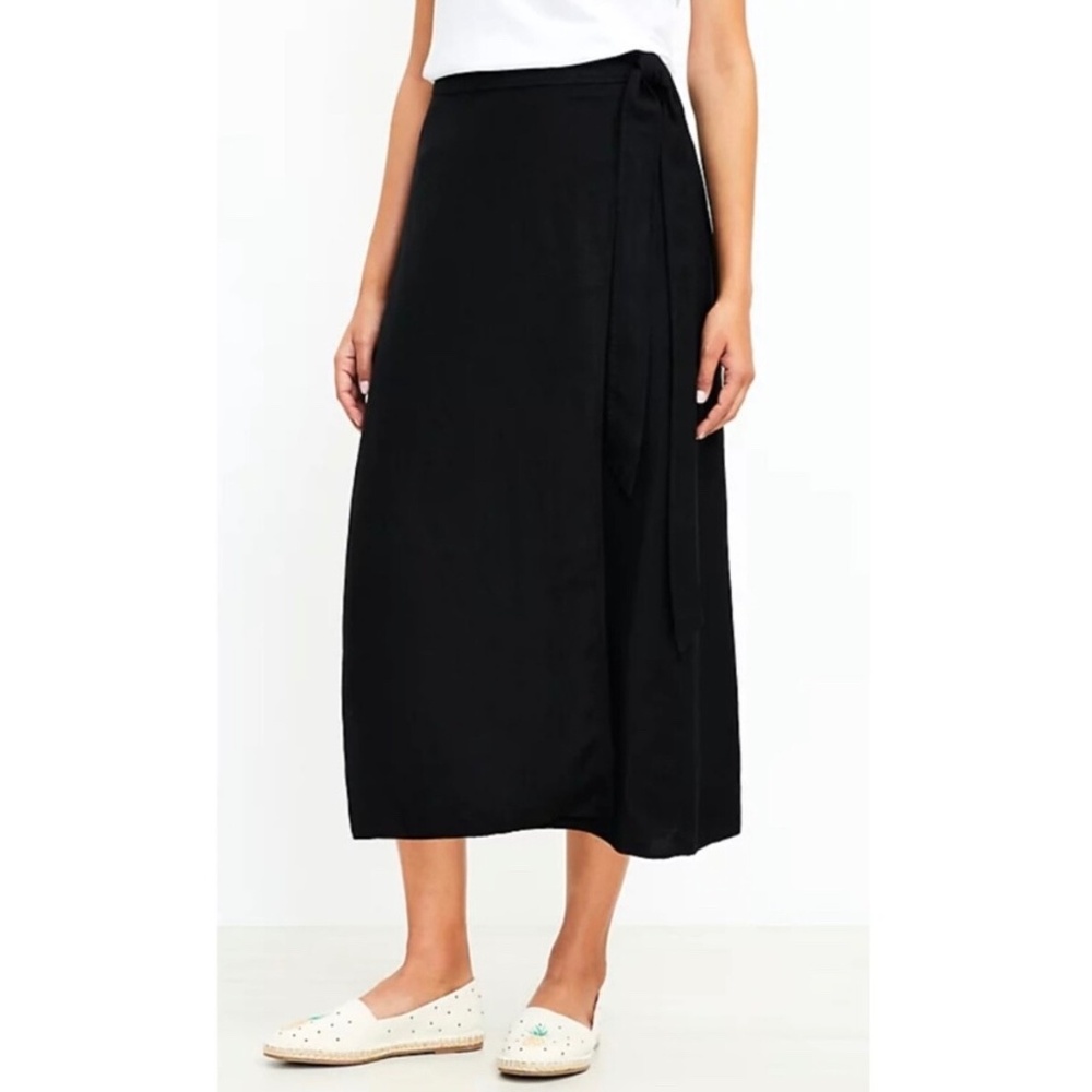 Ann Taylor LOFT Black Linen Midi Skirt Size 2 New